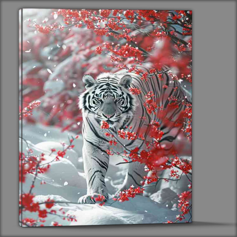 Buy Canvas : (Red Blossom tree with a white Tiger)