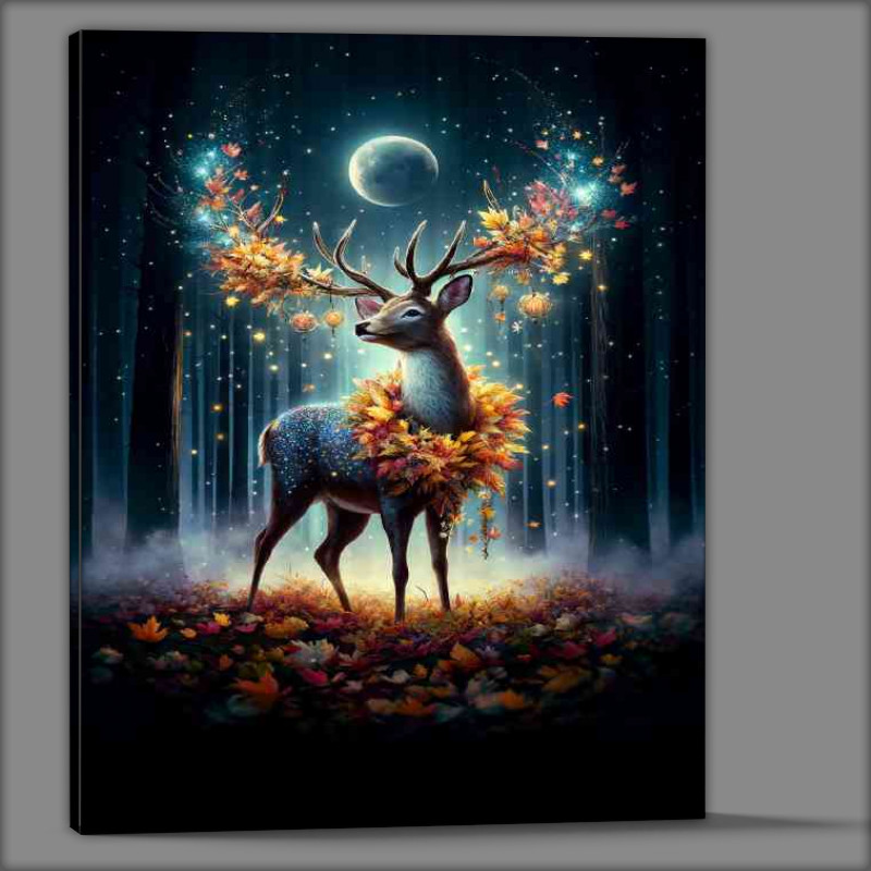 Buy Canvas : (Regal Deer adorned with a garland of autumn leaves and starlight)