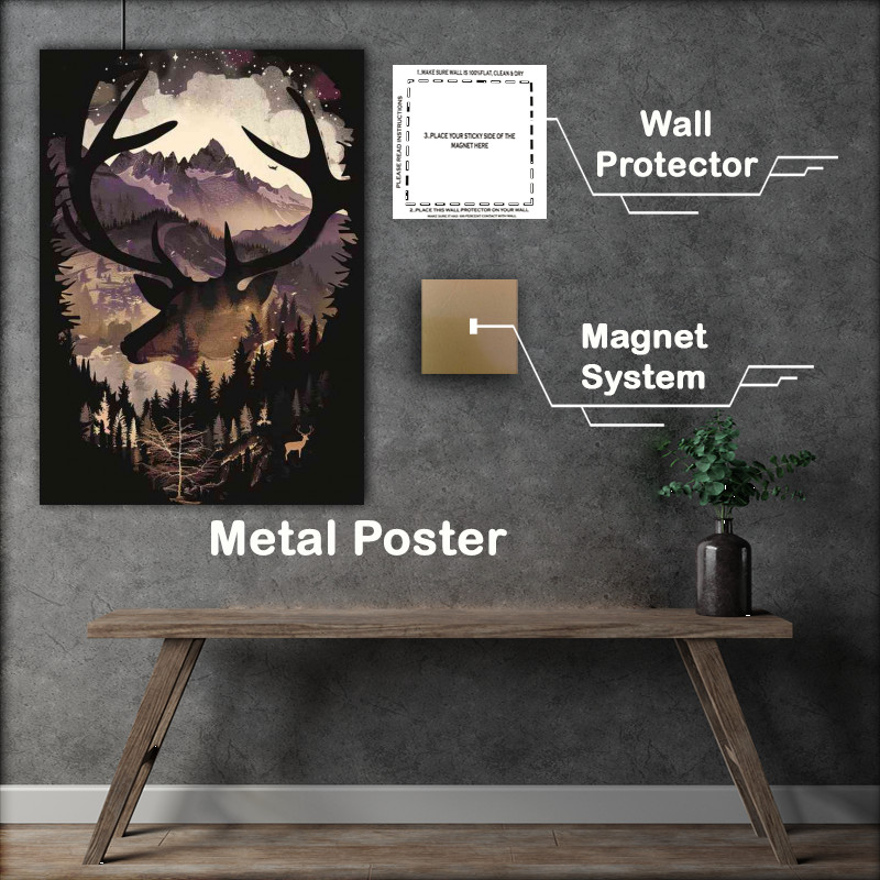 Buy Metal Poster : (Silhouette of a Deer in the woods)