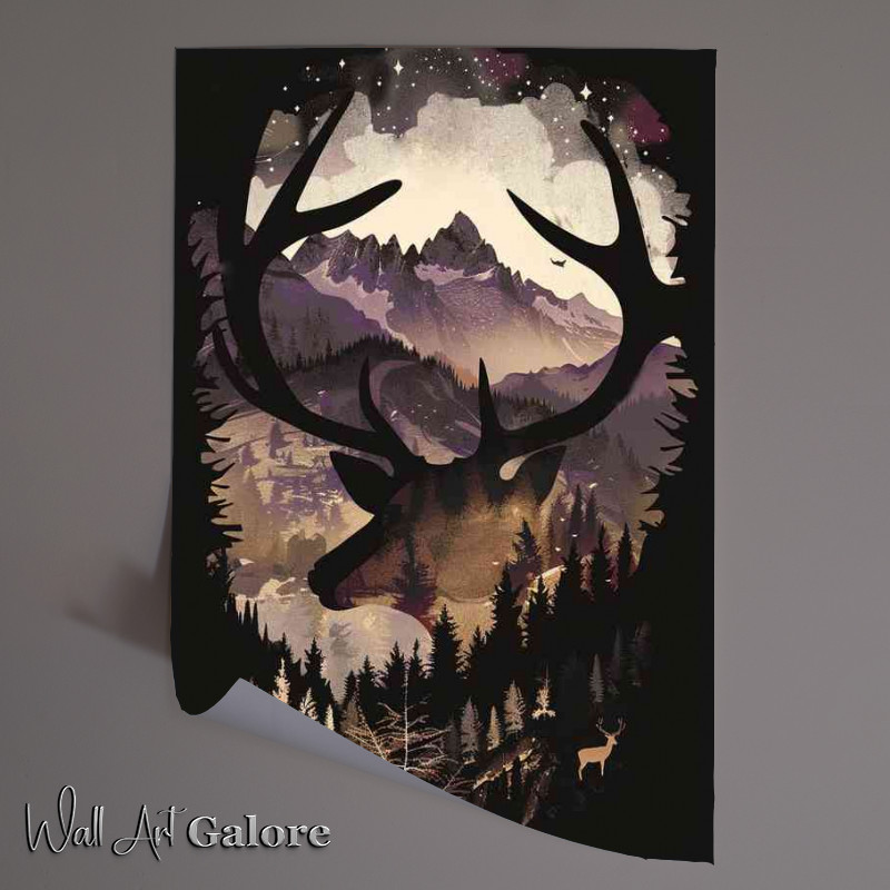 Buy Unframed Poster : (Silhouette of a Deer in the woods)