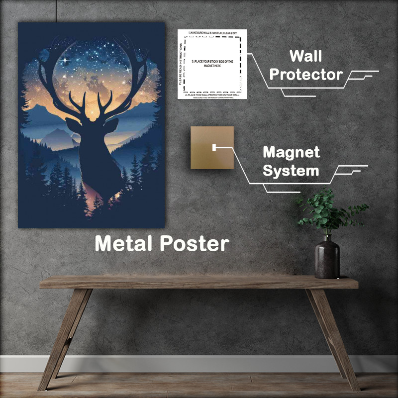 Buy Metal Poster : (Silhouette of deer at night)