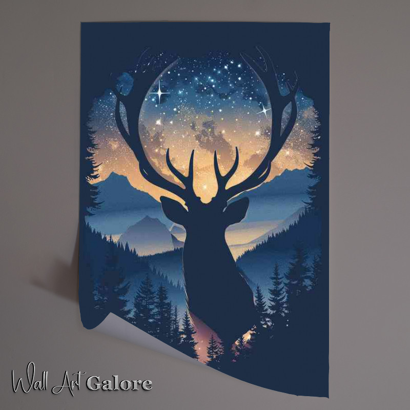 Buy Unframed Poster : (Silhouette of deer at night)