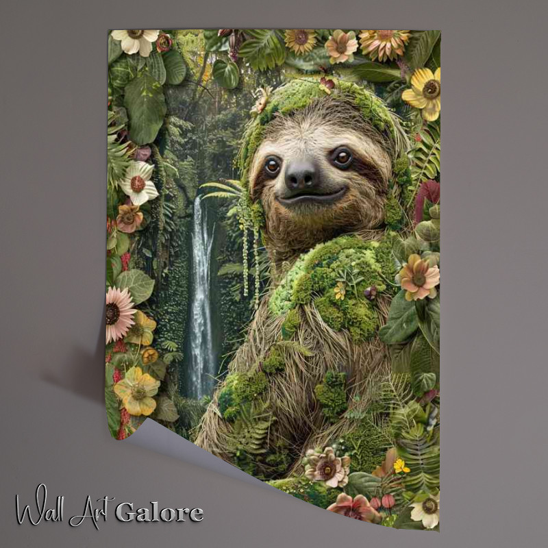 Buy Unframed Poster : (Sloth collage made of foliage flowers and waterfalls)