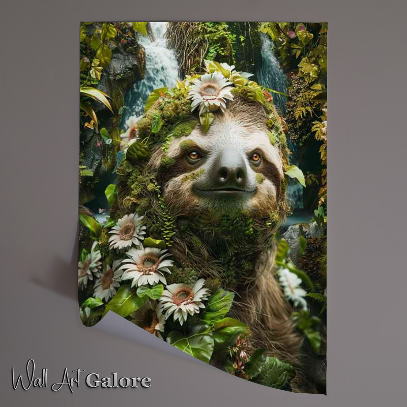 Buy Unframed Poster : (Sloth foliage flowers and waterfalls)