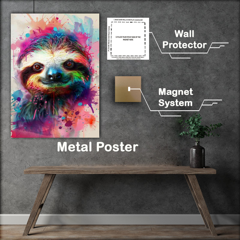 Buy Metal Poster : (Sloth heas with colour paint splashes)
