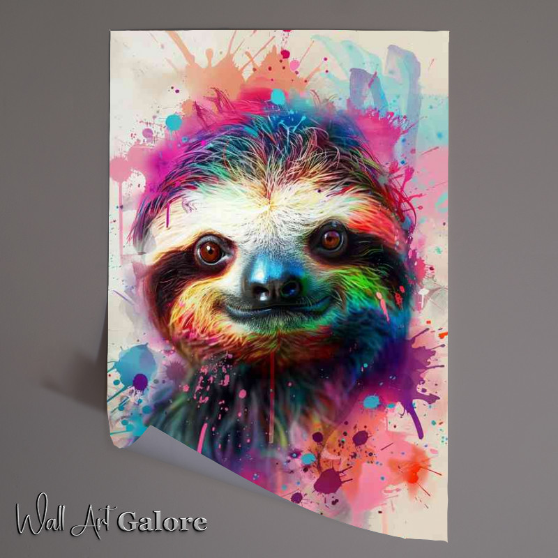 Buy Unframed Poster : (Sloth heas with colour paint splashes)