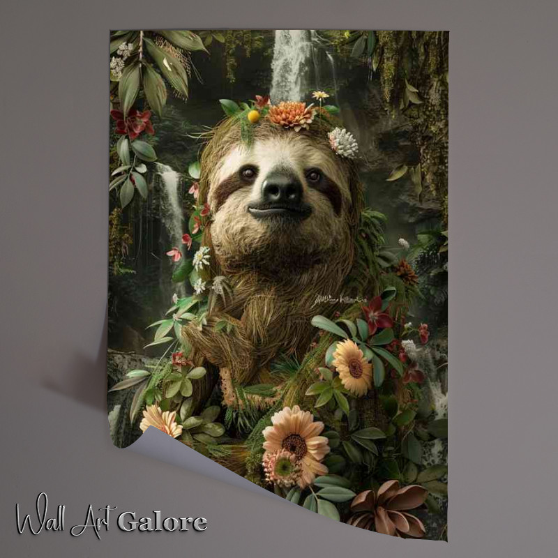 Buy Unframed Poster : (Sloth surrounded by flowers and foliage)
