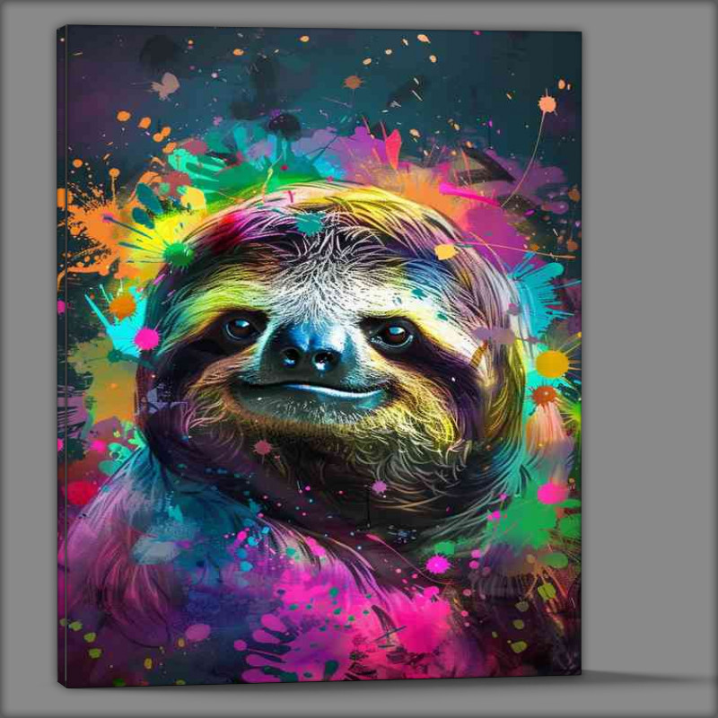 Buy Canvas : (Sloth with black and colourful paint splashes)