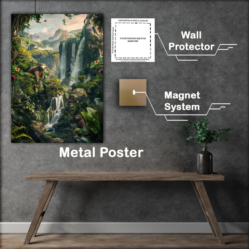 Buy Metal Poster : (Sloths by the waterfalls)
