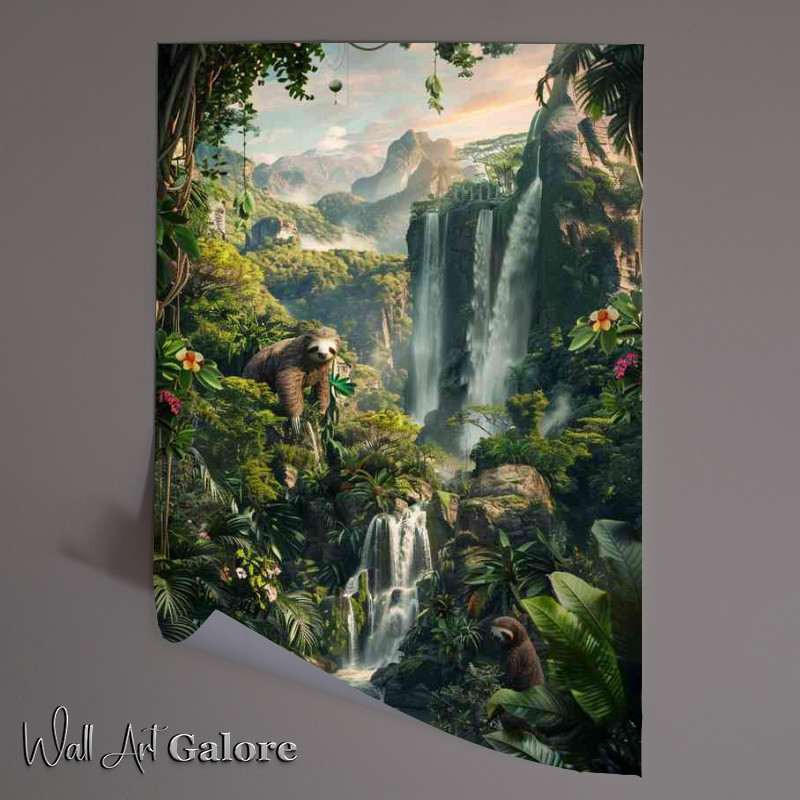 Buy Unframed Poster : (Sloths by the waterfalls)