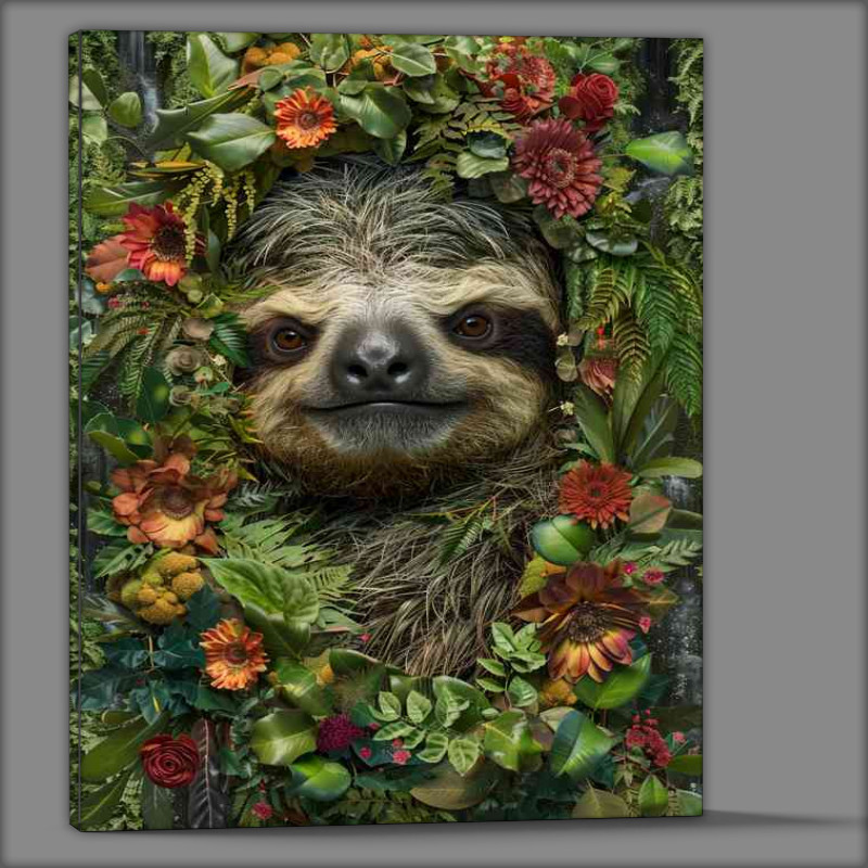 Buy Canvas : (Sloths face with flowers and foliage)