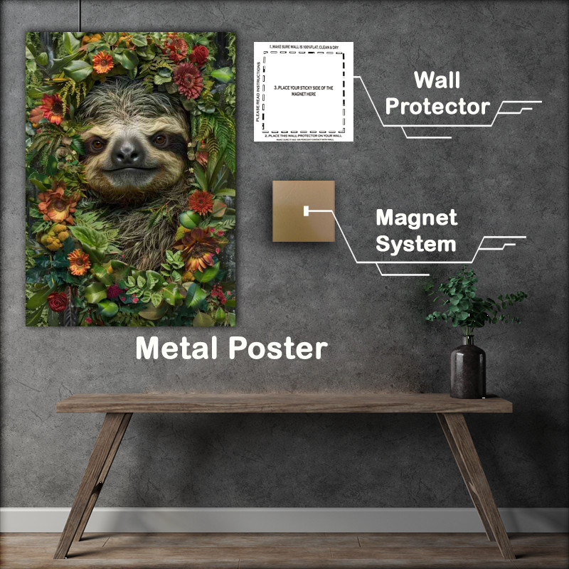 Buy Metal Poster : (Sloths face with flowers and foliage)