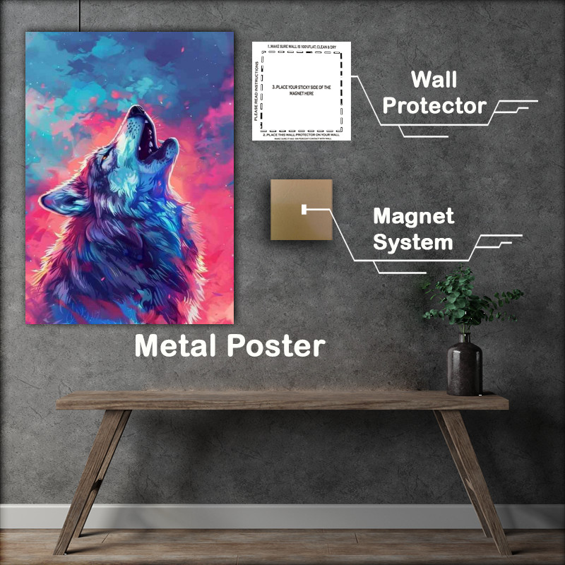 Buy Metal Poster : (The Colourful howling wolf)