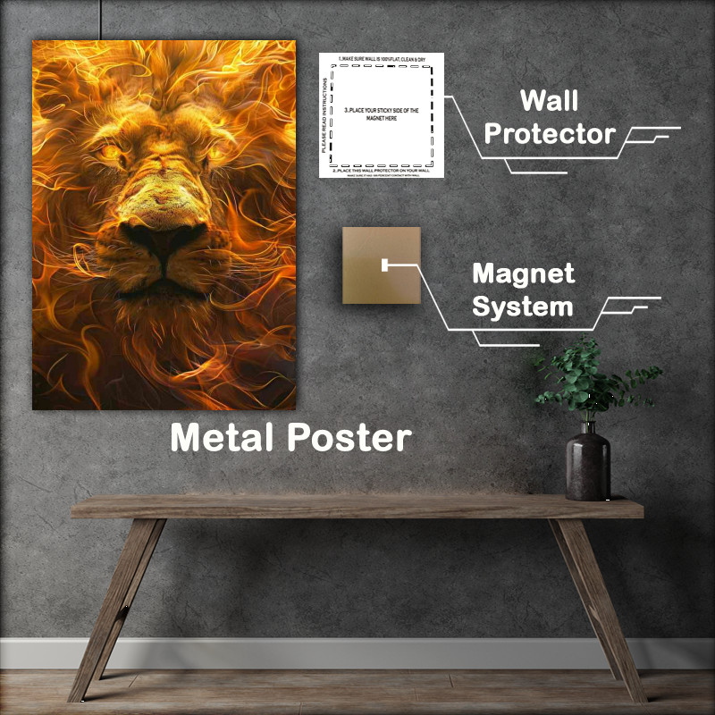 Buy Metal Poster : (The Golden flamed Lion)