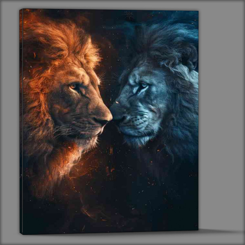 Buy Canvas : (The blue and orange Lions facing each others)