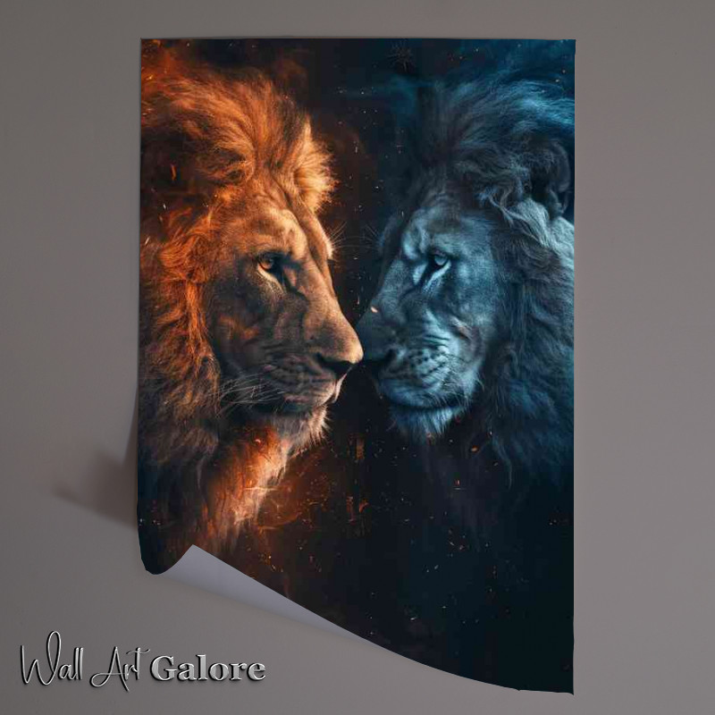 Buy Unframed Poster : (The blue and orange Lions facing each others)