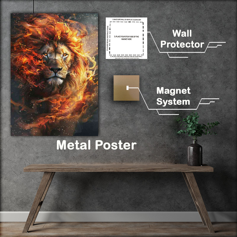 Buy Metal Poster : (The lion is in flames in the fire)