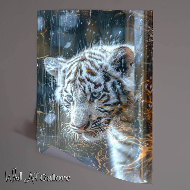 Buy Unframed Poster : (The white tiger cub is seen behind a window)
