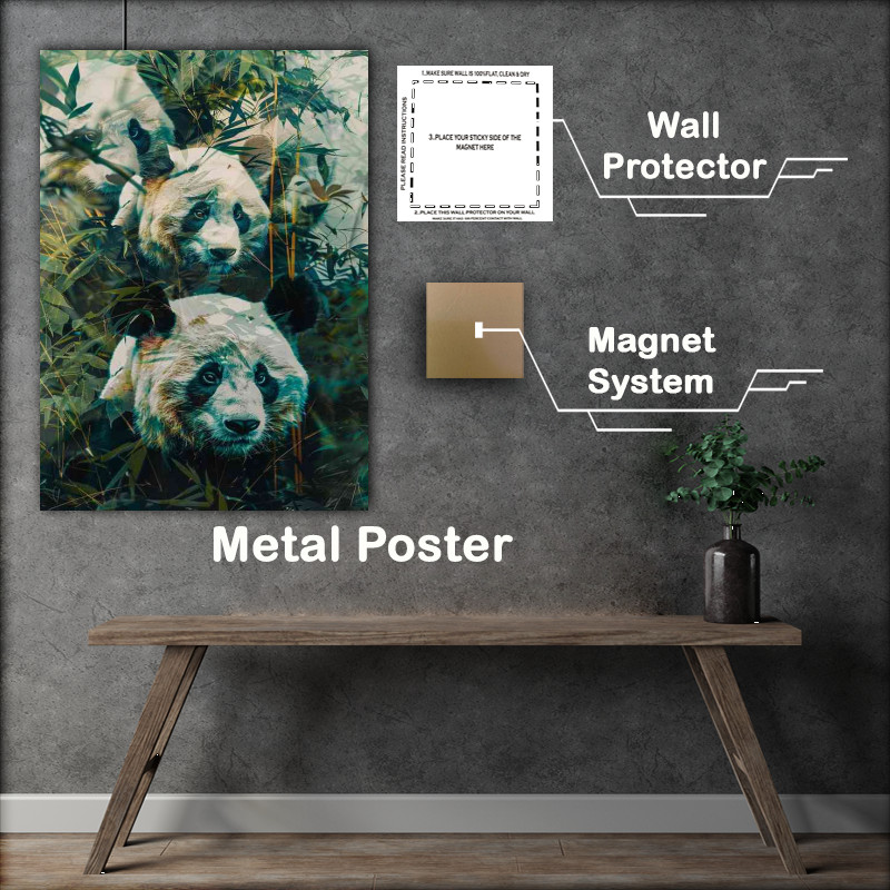 Buy Metal Poster : (Three Pandas in the jungle)