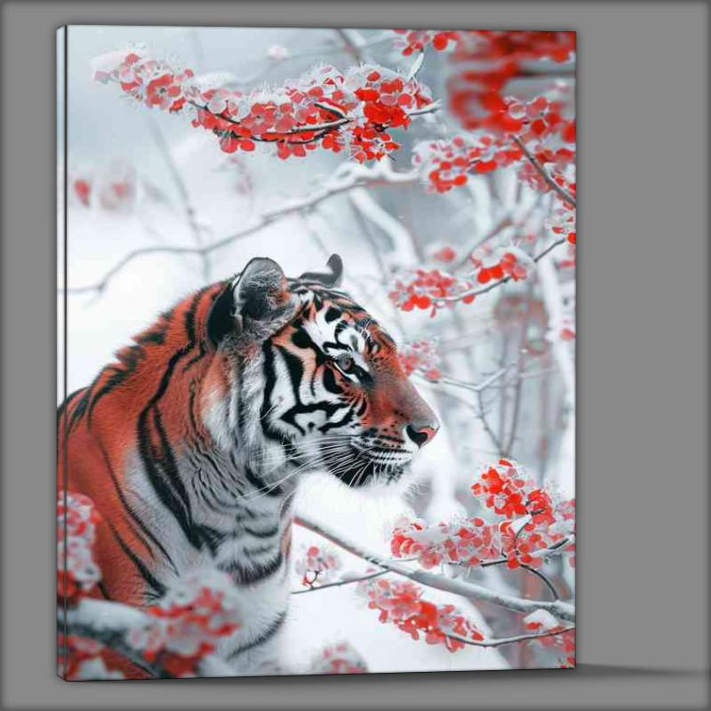 Buy Canvas : (Tiger standing in front of blossom tree)