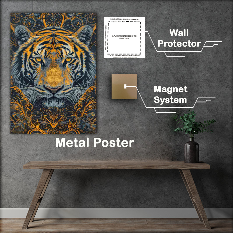Buy Metal Poster : (Tigers head with golden and yellow hues)
