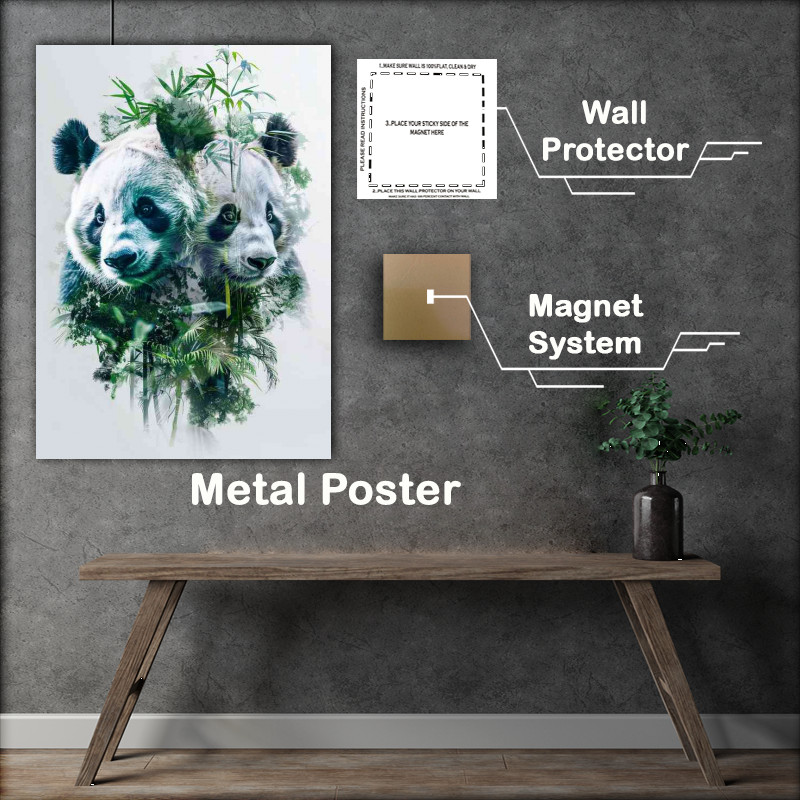 Buy Metal Poster : (Two Pandas with bamboo)
