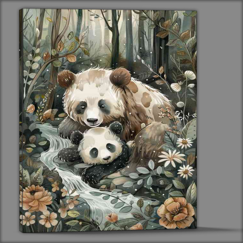 Buy Canvas : (Watercolour panda and mum in the woods)