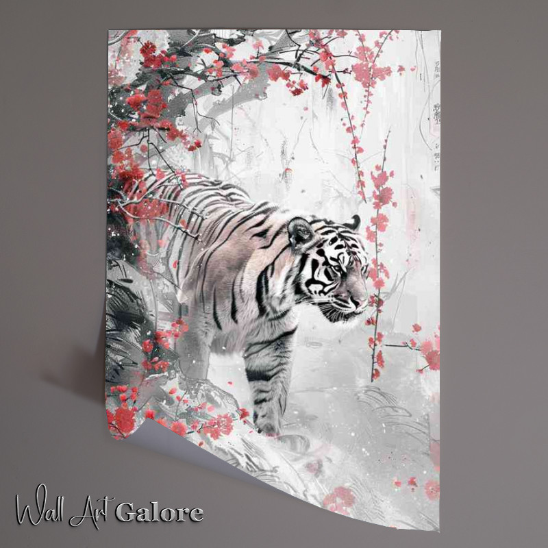 Buy Unframed Poster : (White Tiger surrounded by blossom trees)