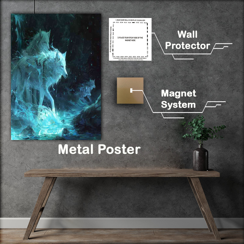 Buy Metal Poster : (White Wolfs in darkness)