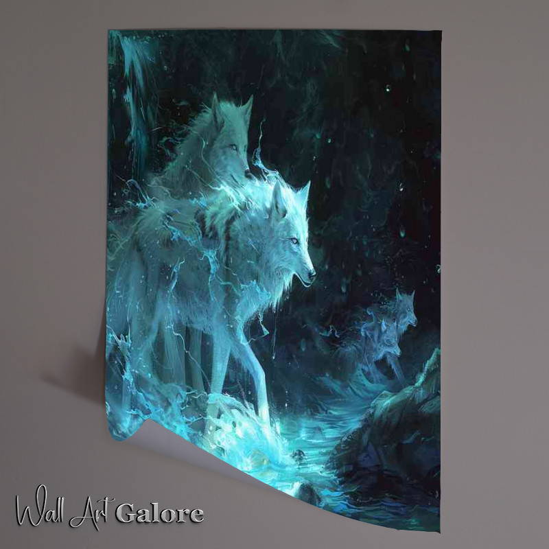 Buy Unframed Poster : (White Wolfs in darkness)