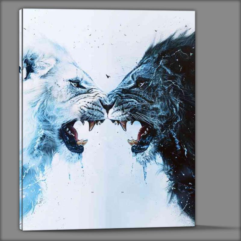 Buy Canvas : (White and black Tigers facing off)