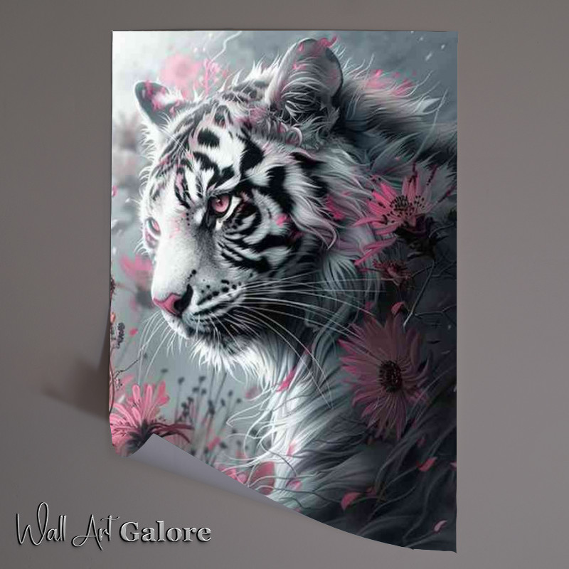 Buy Unframed Poster : (White cat pink flower Tiger)