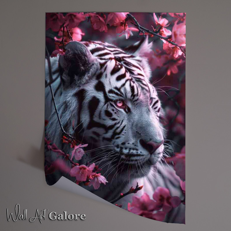 Buy Unframed Poster : (White tiger with pink flowers)