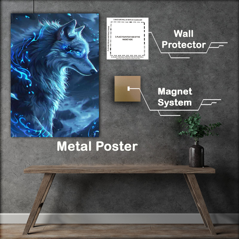 Buy Metal Poster : (Wolf eyes blue and silver fur)