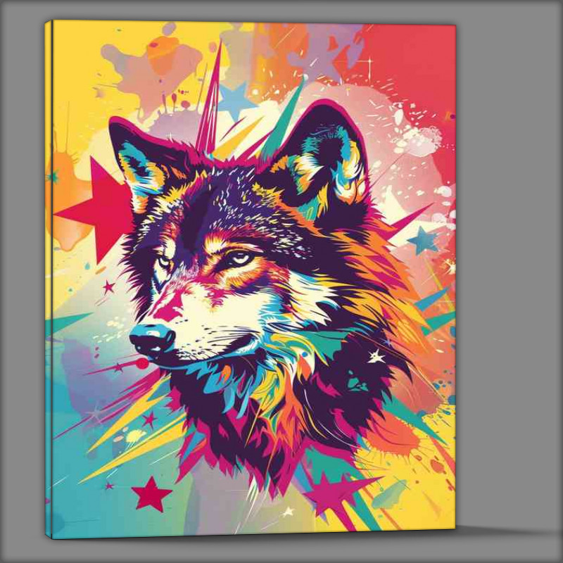 Buy Canvas : (Wolf head with colorful stars)