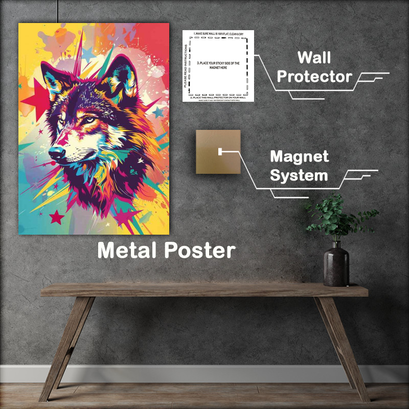 Buy Metal Poster : (Wolf head with colorful stars)