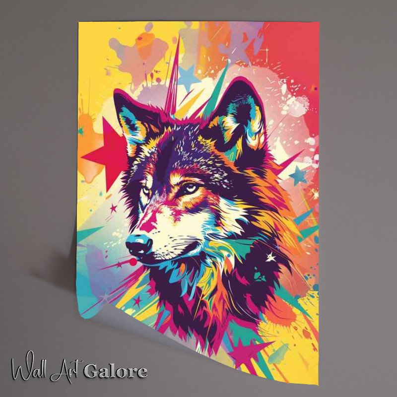 Buy Unframed Poster : (Wolf head with colorful stars)
