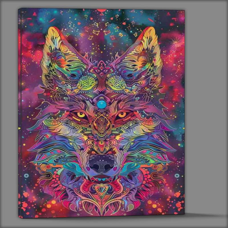 Buy Canvas : (Wolf head with colourful stars)