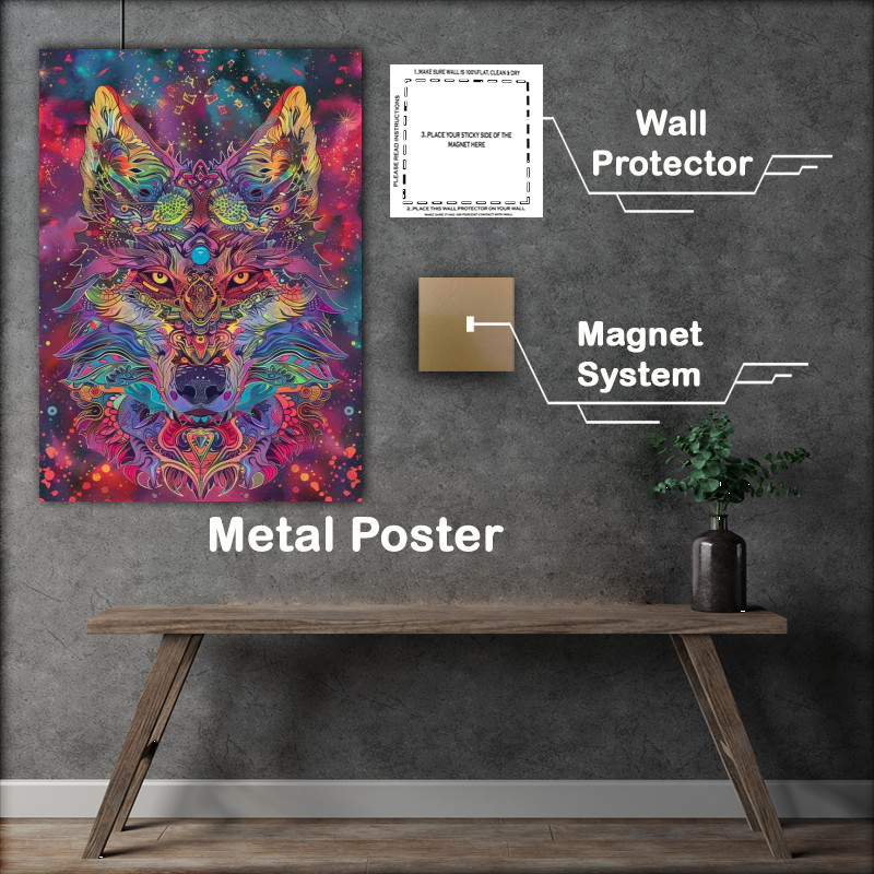 Buy Metal Poster : (Wolf head with colourful stars)