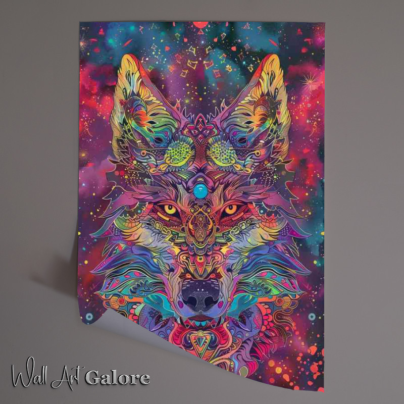 Buy Unframed Poster : (Wolf head with colourful stars)