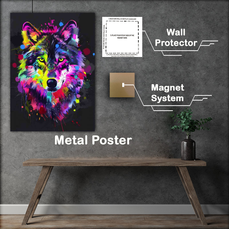 Buy Metal Poster : (Wolf head with splashed art)