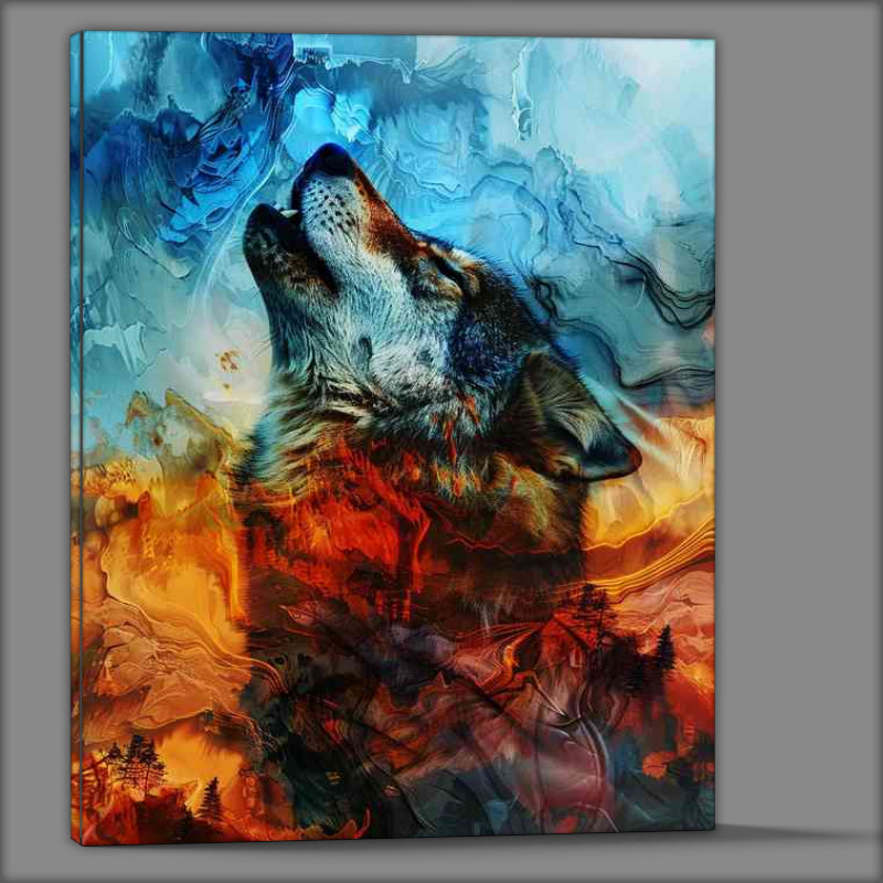 Buy Canvas : (Wolf howling orange and blue tones)