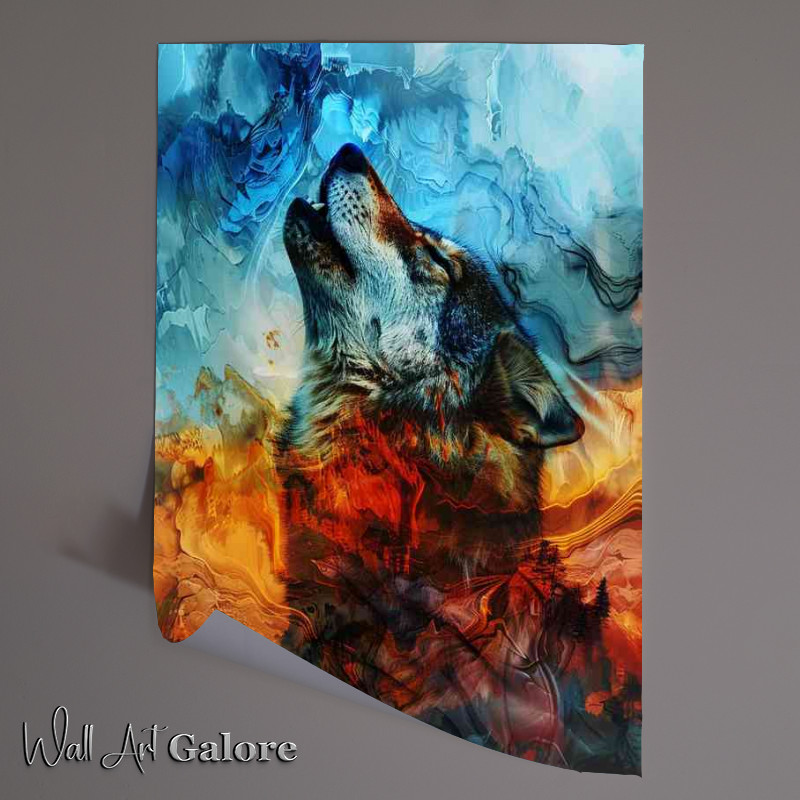 Buy Unframed Poster : (Wolf howling orange and blue tones)