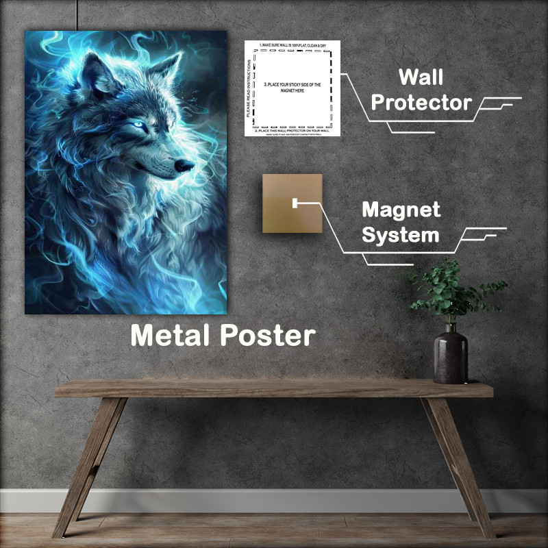 Buy Metal Poster : (Wolf white glowing eyes blue and silver fur)