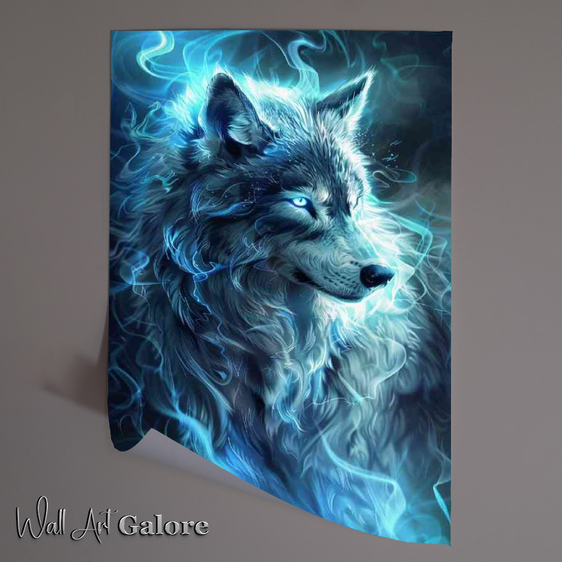 Buy Unframed Poster : (Wolf white glowing eyes blue and silver fur)