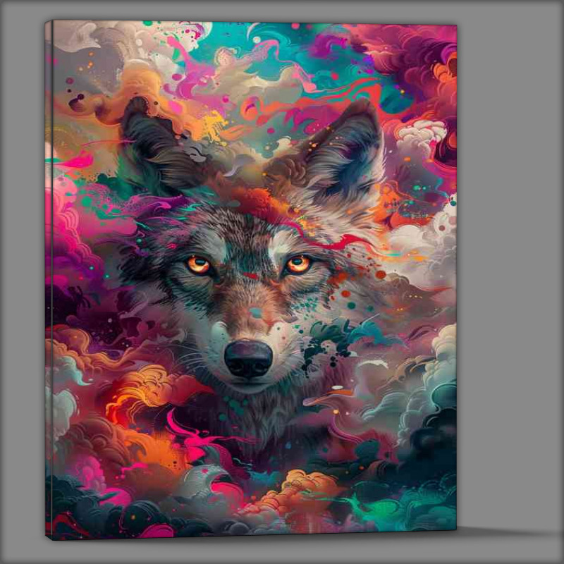 Buy Canvas : (Wolf with big eyes and colourful clouds)