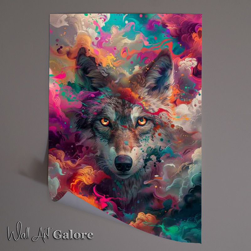 Buy Unframed Poster : (Wolf with big eyes and colourful clouds)