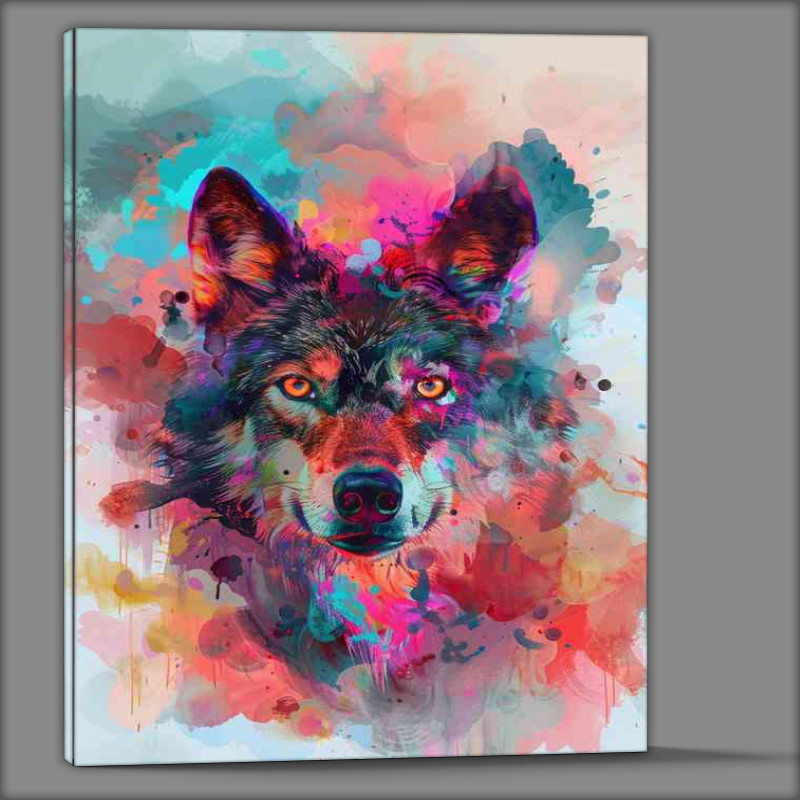 Buy Canvas : (Wolf with big eyes clouds colourful)