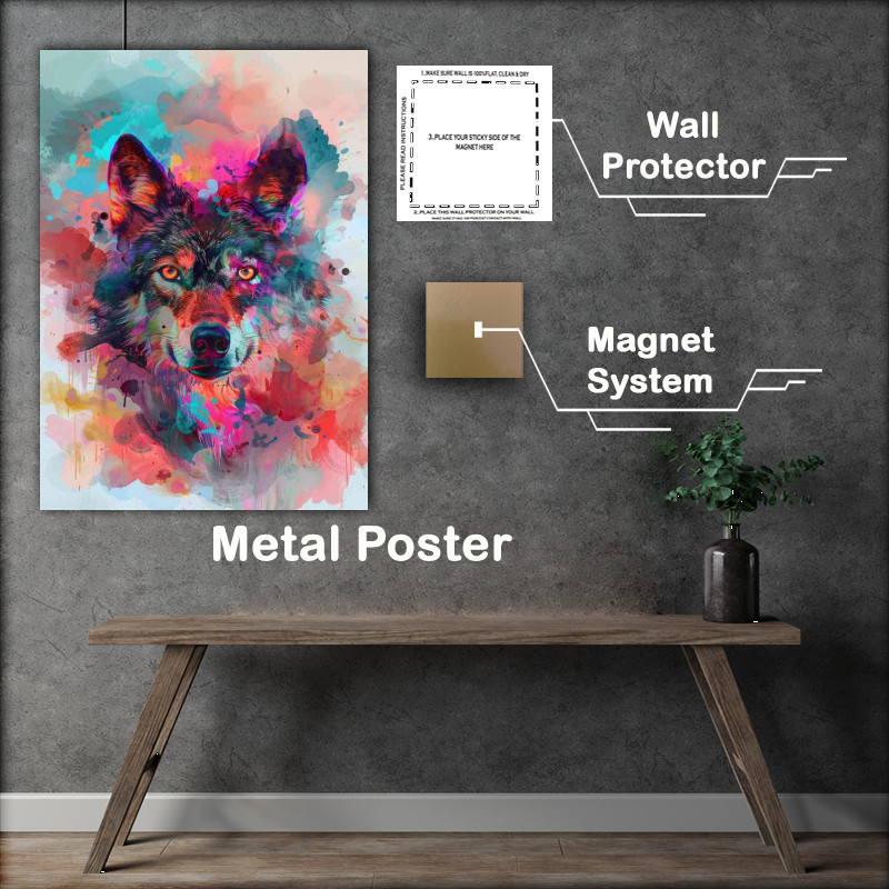 Buy Metal Poster : (Wolf with big eyes clouds colourful)