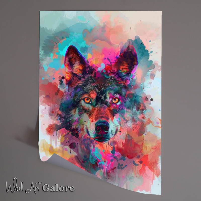 Buy Unframed Poster : (Wolf with big eyes clouds colourful)